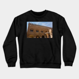 Trecento Palace and Teresona Statue in Treviso, Italy Crewneck Sweatshirt